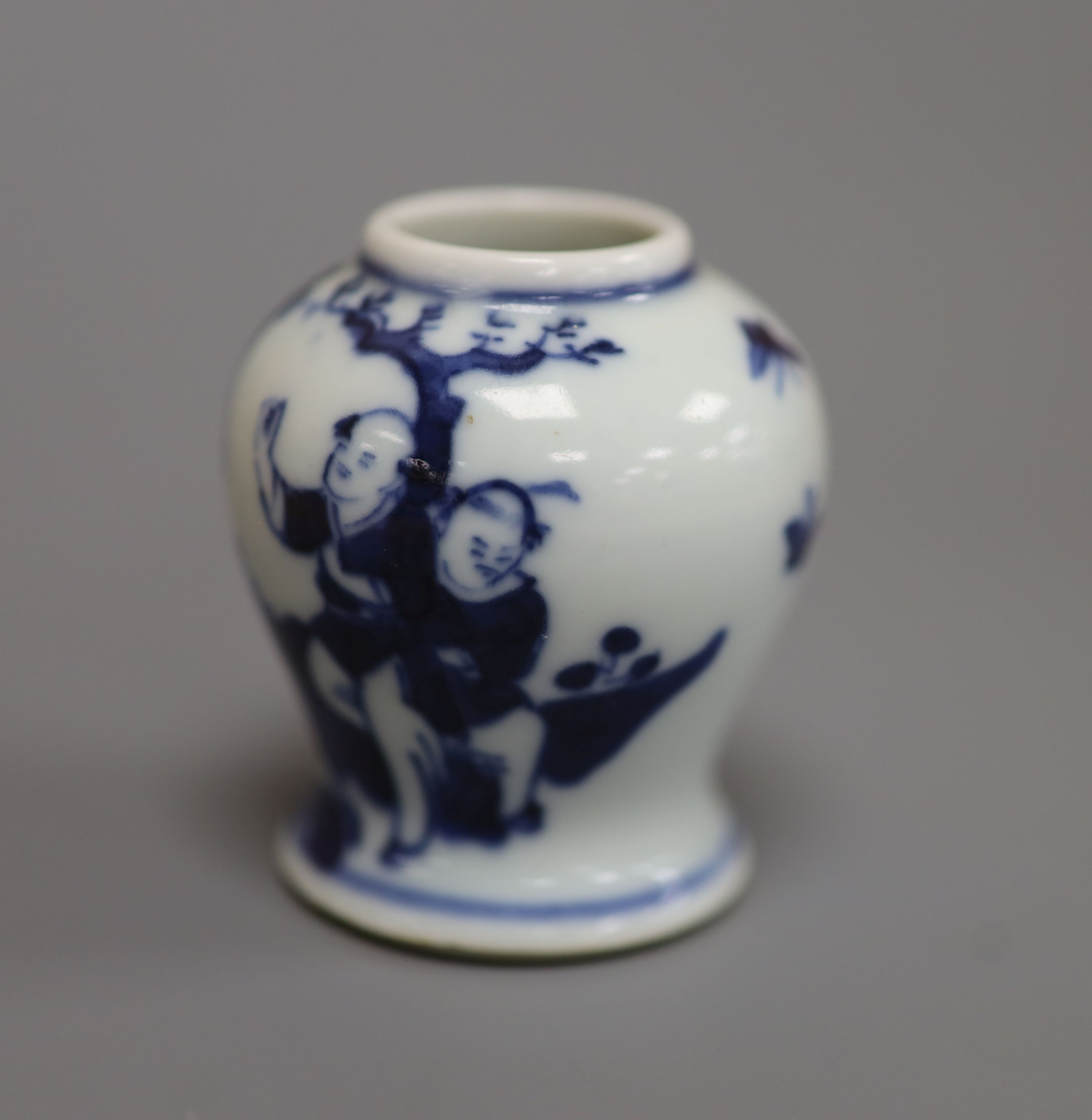 A 19th century Chinese blue and white miniature 'boys' jar , Chenghua mark, height 5.5cm
